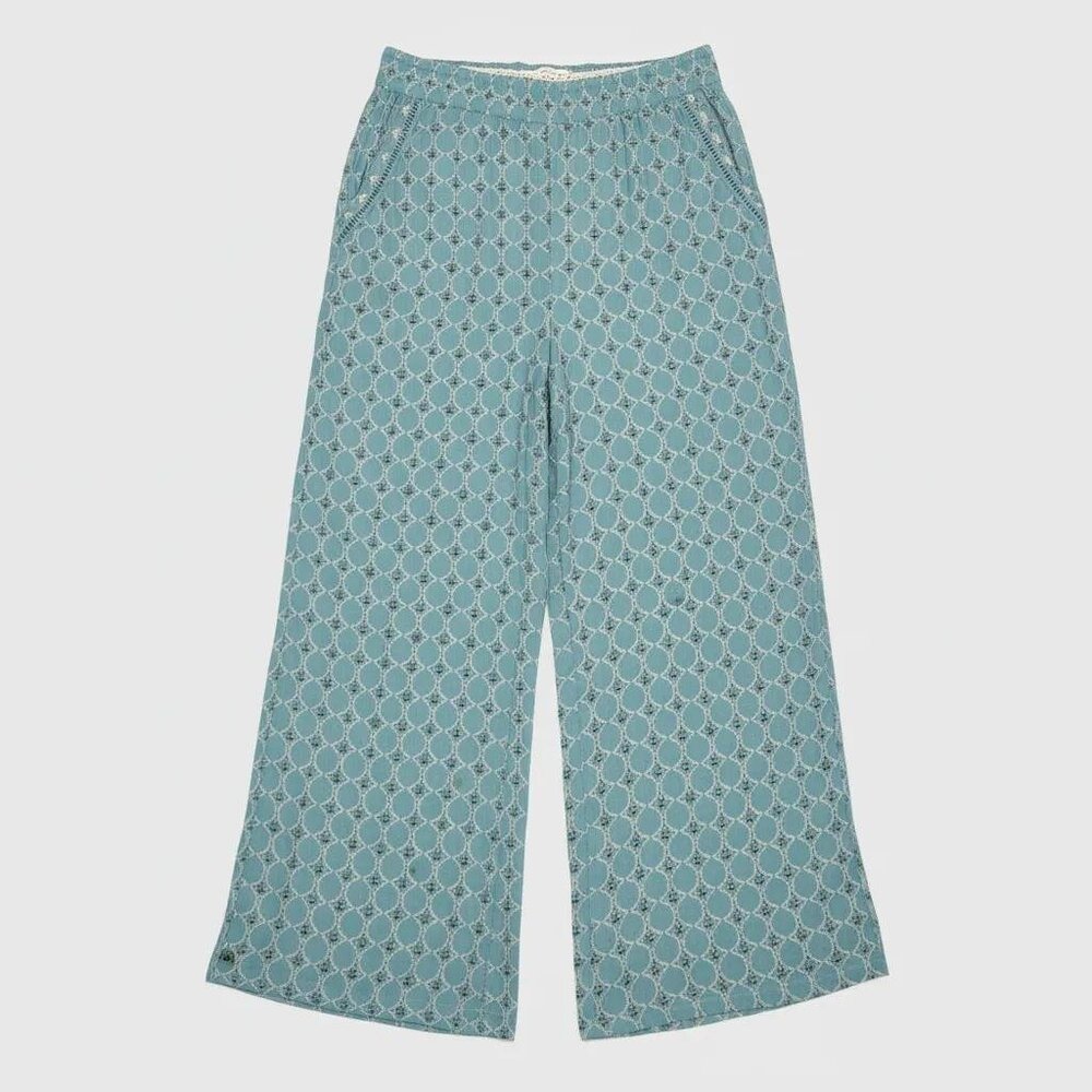 Anthropologie Green Boho Pattern Elastic High Waist Wide Leg Pants Women's M